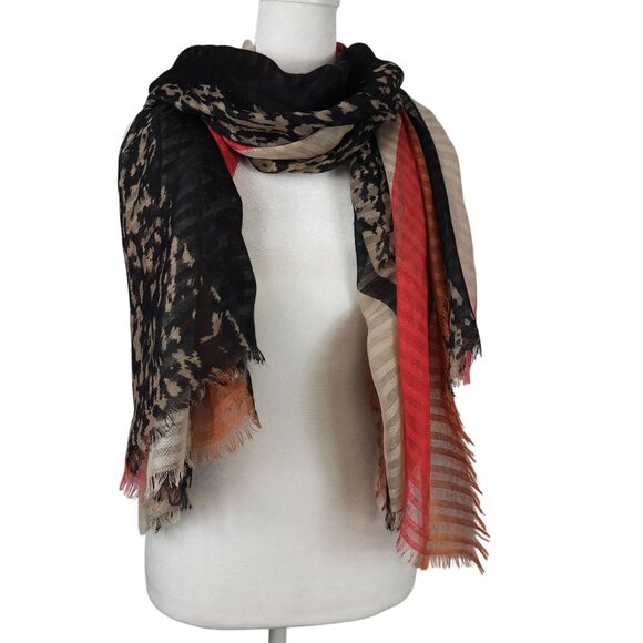 Womens Multicolor Raw Edge Sheer Scarf OS Very Large Shawl Cover Cape Thin - Picture 7 of 16